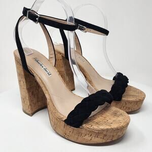 Charles David Jocky Heeled Sandals Women 10M Black Suede Braided w/ Ankle Strap